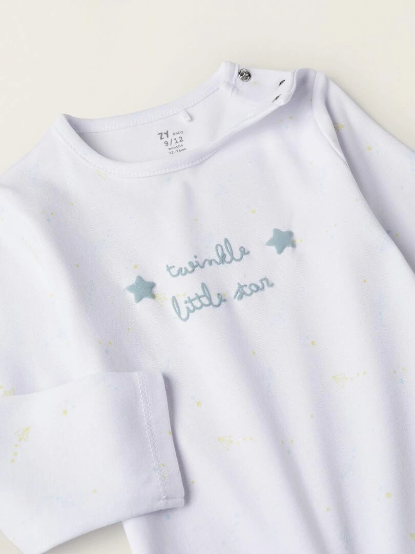 Grenouillère en Coton pour Bébé 'Twinkle' manches longues UNDER THE STARS   Blanc