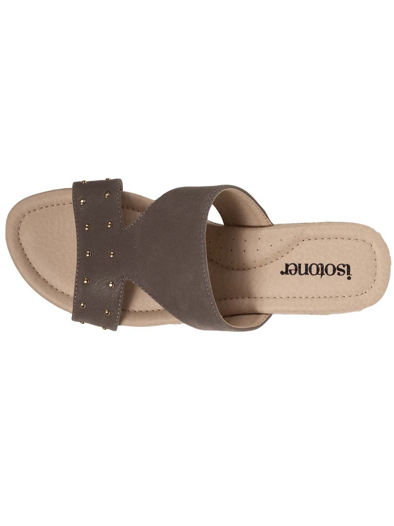 Isotoner Mules Femme Cloutées Talon Taupe Marron