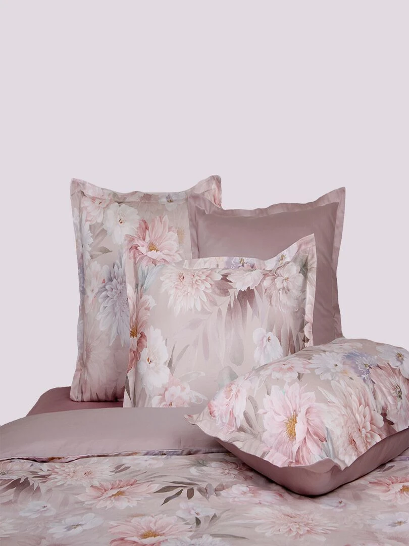 Parure housse de couette 240x220 cm+2 TO 63x63 cm satin de coton Gris Rose clair