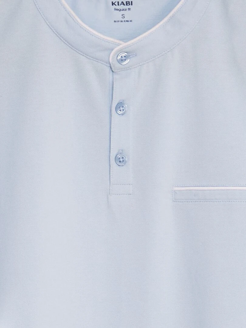 Polo à col mao en piqué de coton   Bleu ciel