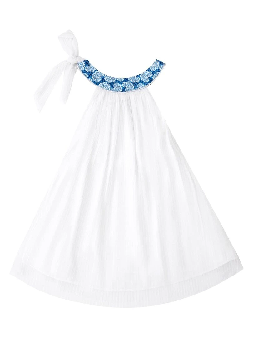 Robe Cérémonie Fille  Voile Blanc Fleurs Bleu Roi  ALIZEE   La Faute à Voltaire   Blanc