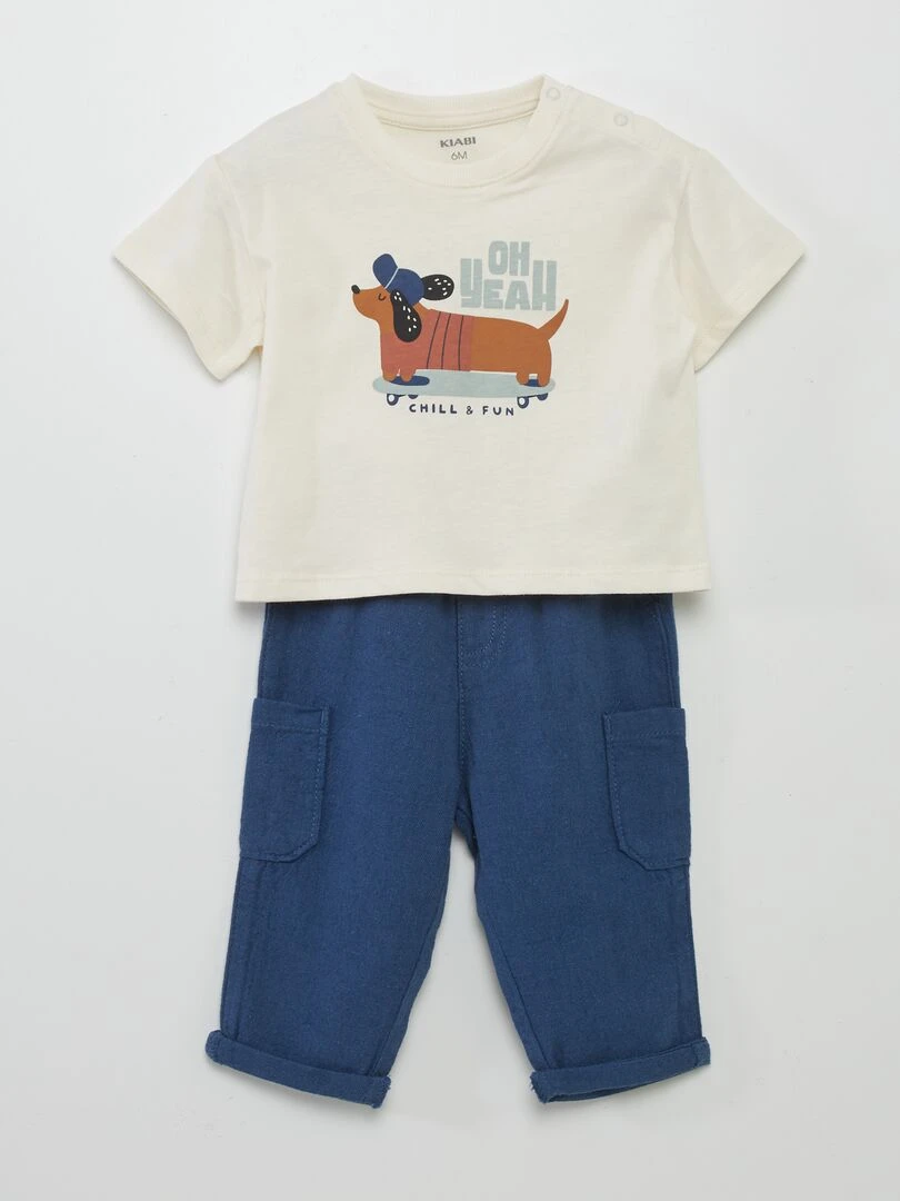 Ensemble short + t shirt imprimé 2 pièces Blanc/bleu