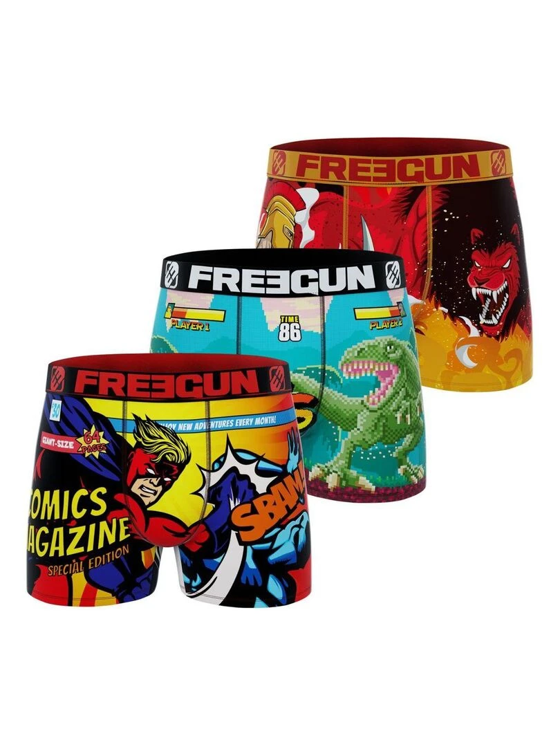 Lot de 3 boxers homme Geek Comics Freegun Rouge