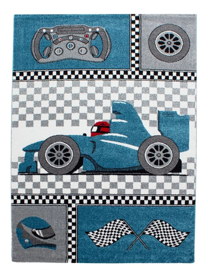 Tapis enfant KID'S RACE en polypropylène doux et soyeux OEKO TEX® Bleu