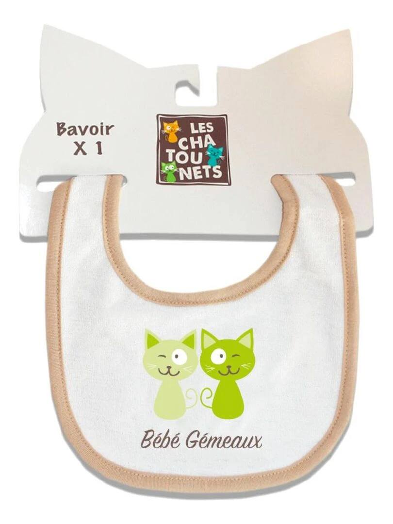 Bavoir Gémeaux LES CHATOUNETS Blanc