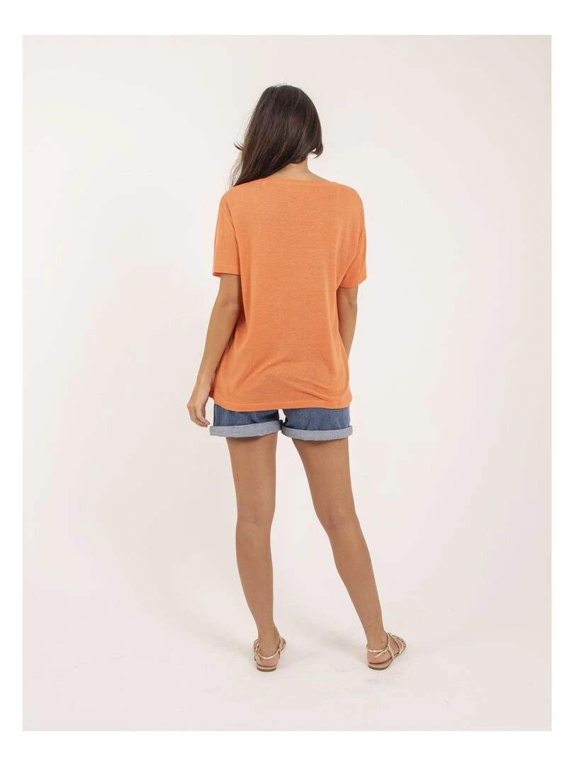 T shirt col V lin FAIMES Orange corail