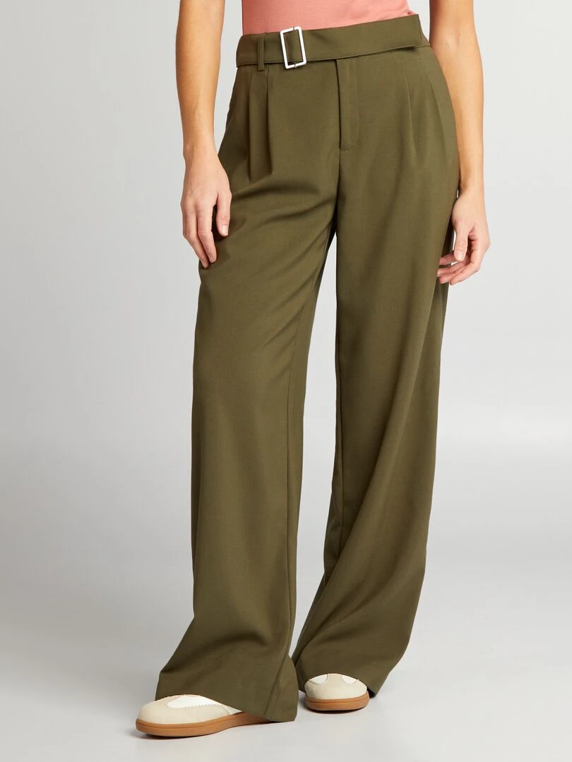 Pantalon large avec ceinture   Kaki