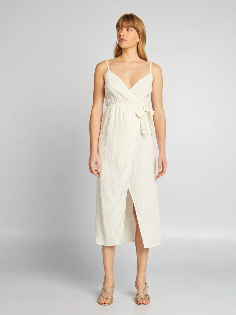 Robe à bretelles en double gaze de coton   Beige