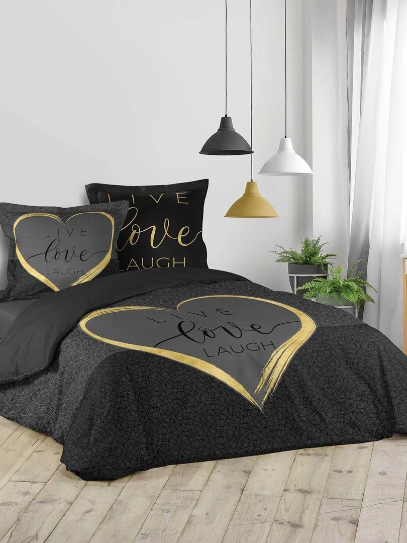 Parure Housse de couette Collection Live Love Lauch Noir