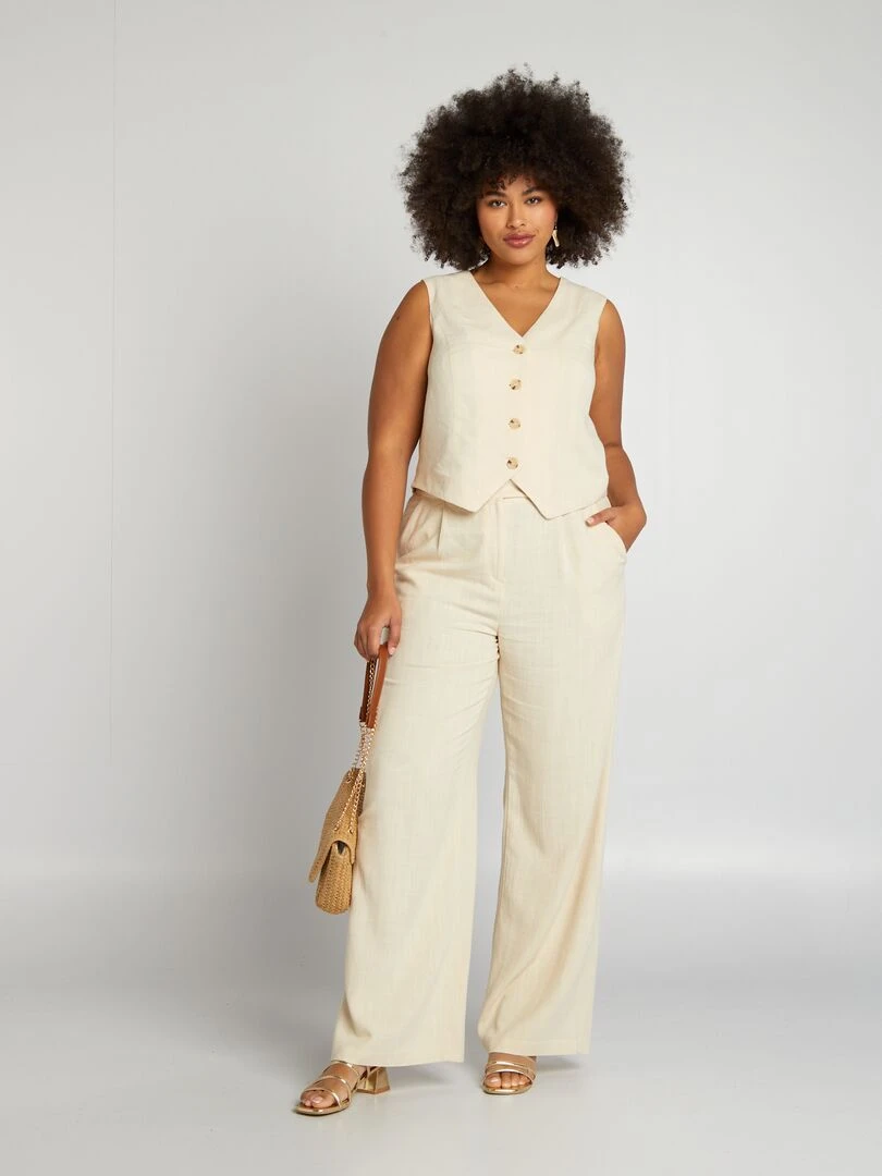 Pantalon de tailleur en lin mélangé Beige