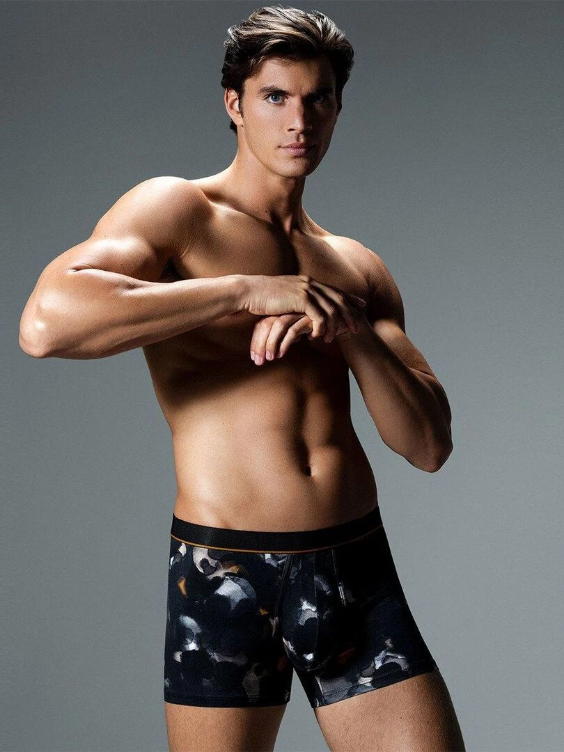 Boxer imprimé fantaisie en lyocell I am Strong   Noir