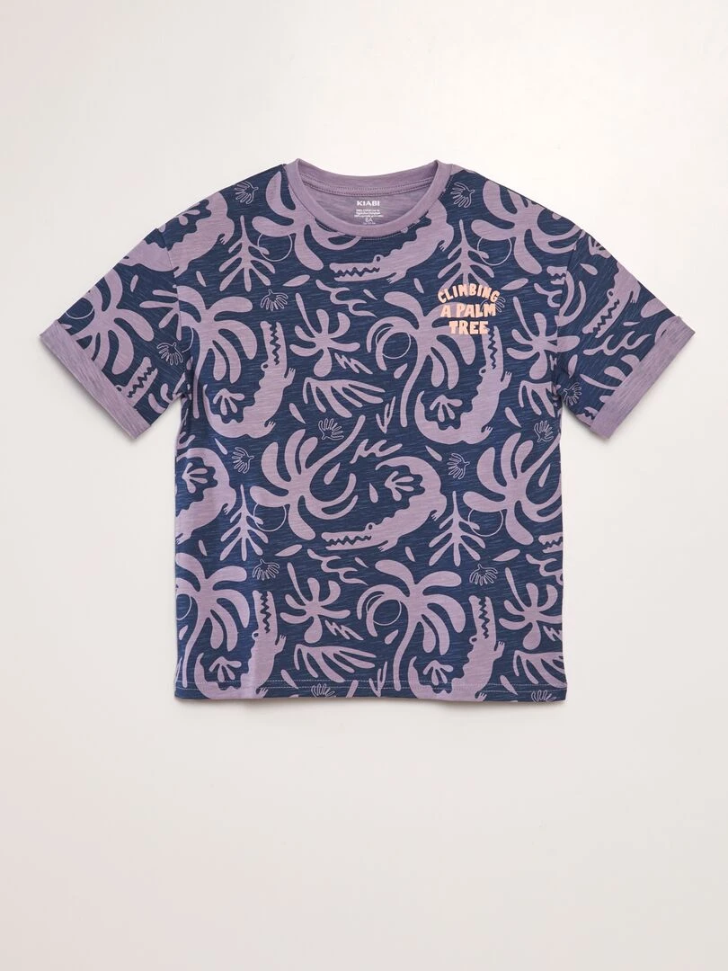 T shirt imprimé forme loose Bleu croco