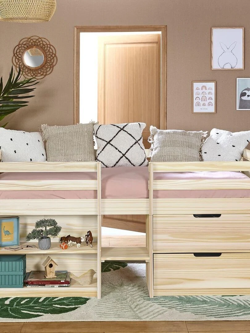 Lit mi hauteur avec matelas Hoby   AKITEN RETAIL   Marron