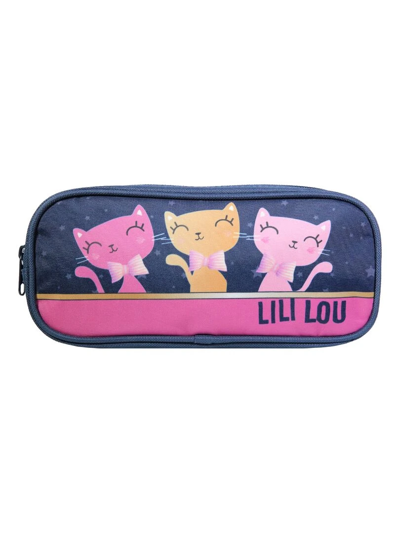 BAGTROTTER Trousse scolaire rectangulaire Lili Lou 3 chats Bleu Bleu