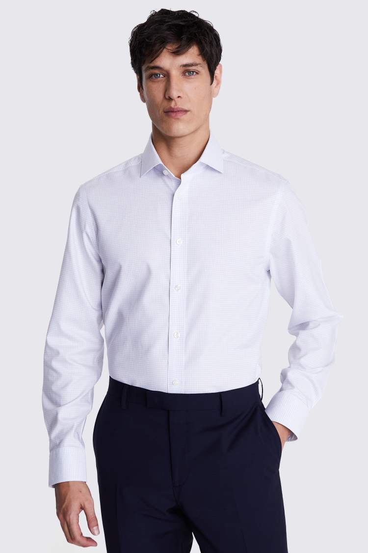 Tailored Fit Light Blue Grid Check Non-Iron Shirt Buy Online at Moss