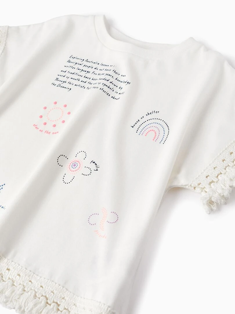 T Shirt en Coton avec Crochet Fille 'Australia' manches courtes EXPLORING AUSTRALIA   Blanc
