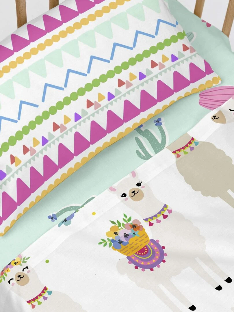 Drap housse Cute llamas Lit Bébé "Happyfriday" Blanc