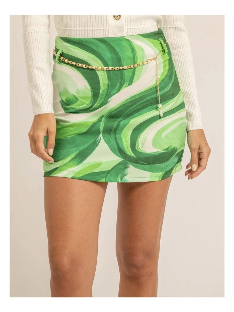 Jupe courte motifs avec ceinture XEVRY Vert