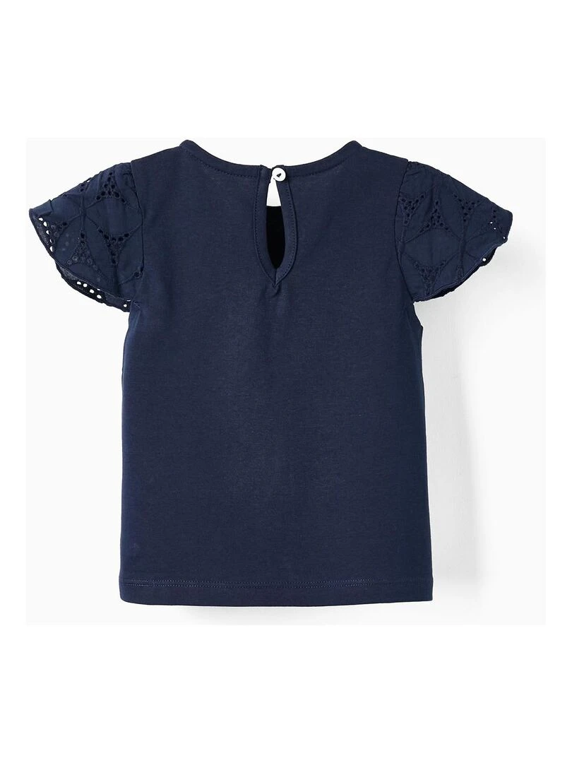 T shirt à manches courtes avec broderie anglaise pour bébé fille manches courtes ATLANTIC COMPANY Bleu foncé