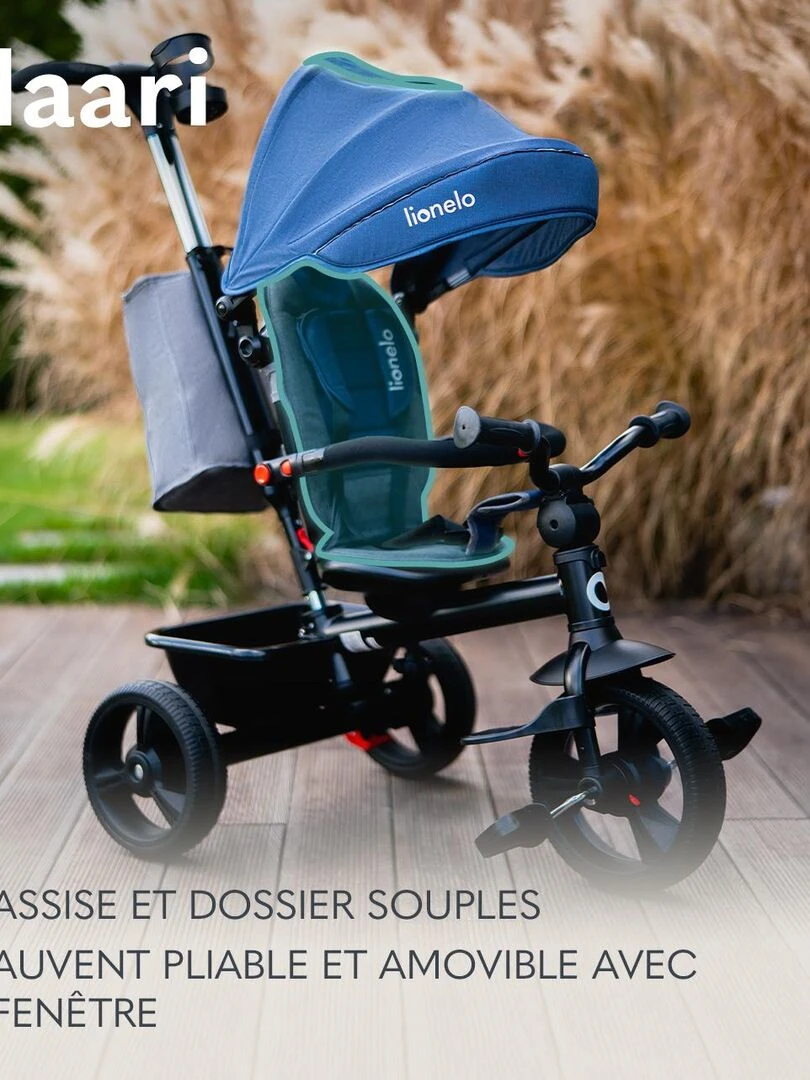 LIONELO Haari Tricycle bébé évolutif Jusqu'à 25 Kg Siège réversible Panier Sac Bleu