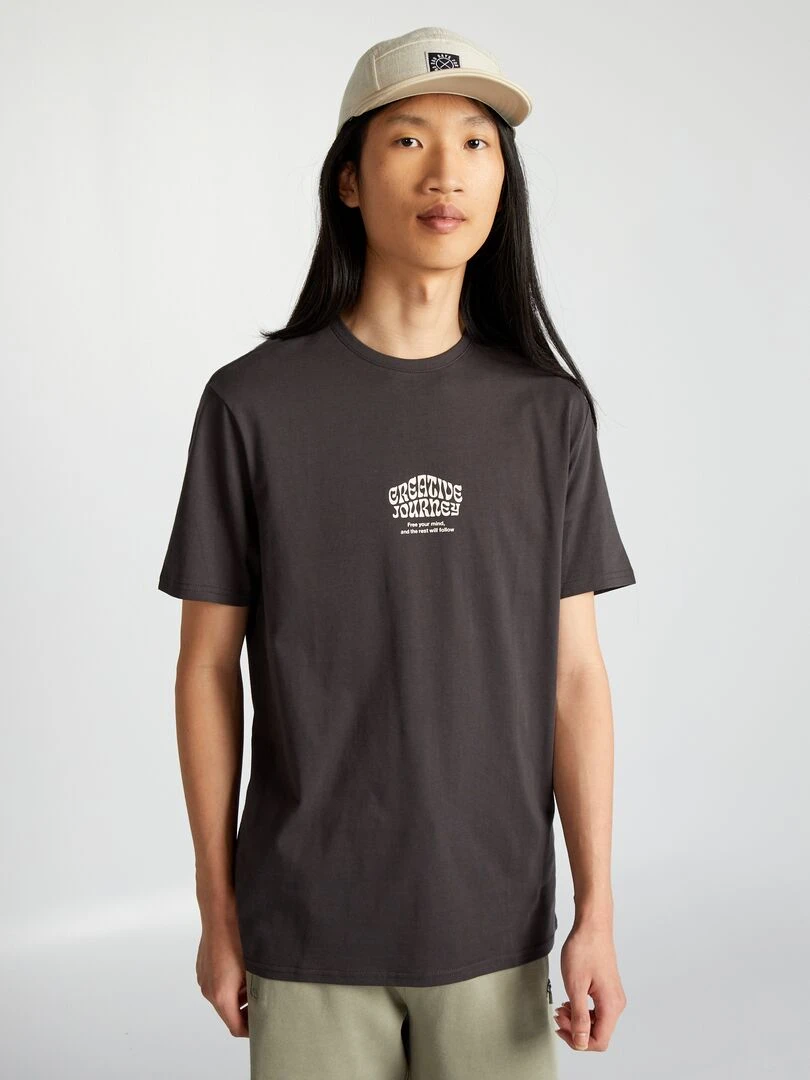 T shirt en jersey à col rond Noir/gris