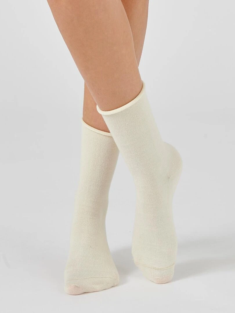 Lot de 2 paires de chaussettes soie et Thermolactyl Damart Beige chiné