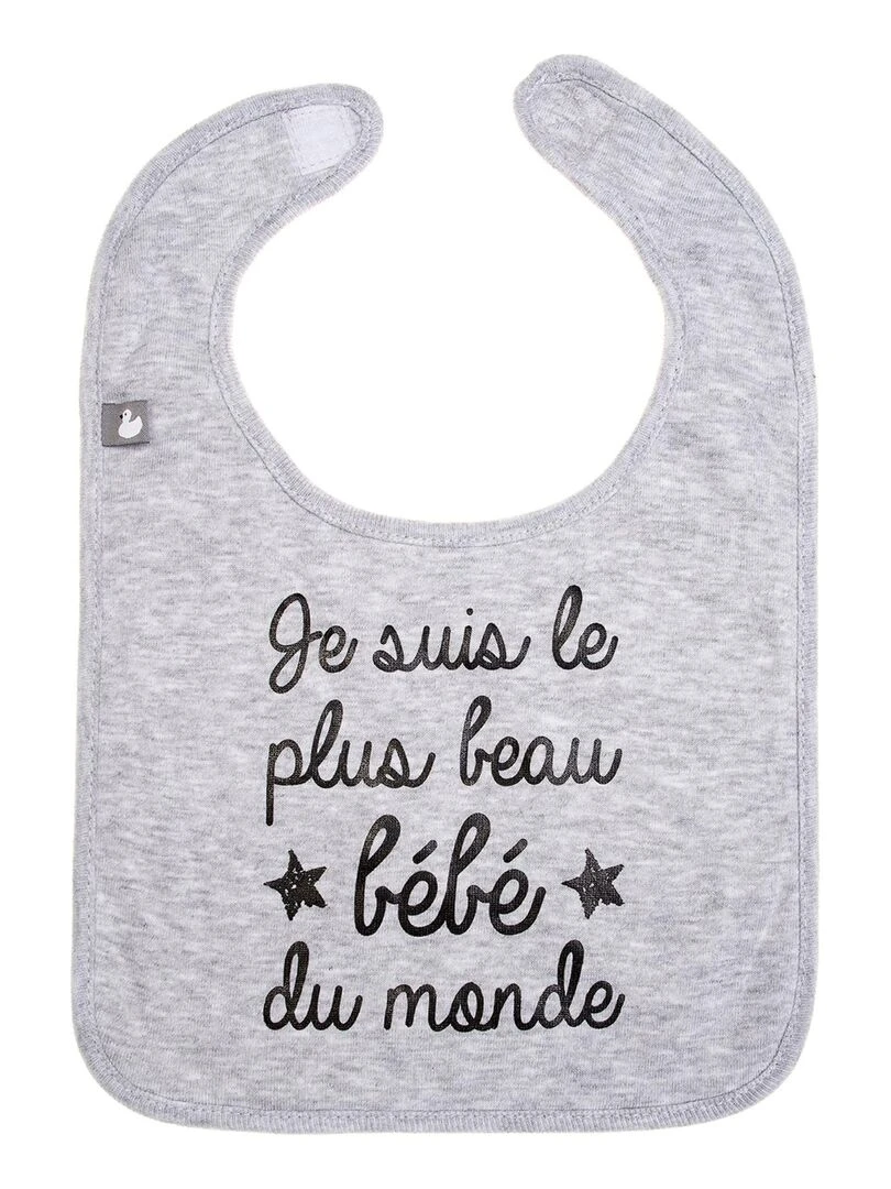 Bavoir bébé personnalisé Je suis le plus beau bébé du monde Gris