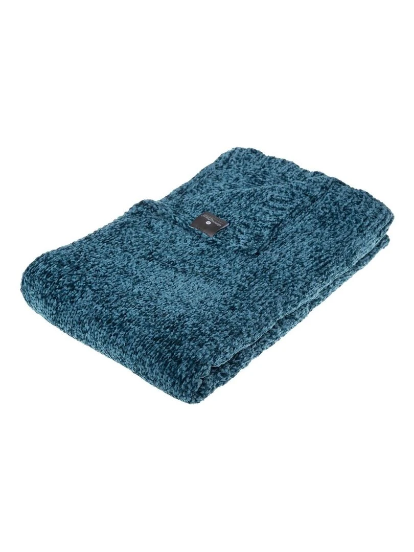 Plaid chenille Collection Flowers Bleu