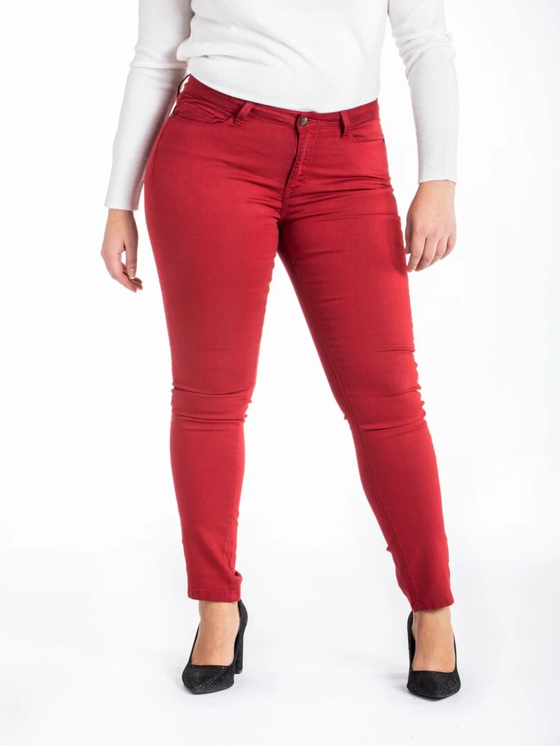 Jeans slim taille haute stretch OBS9 'OBER' Rouge