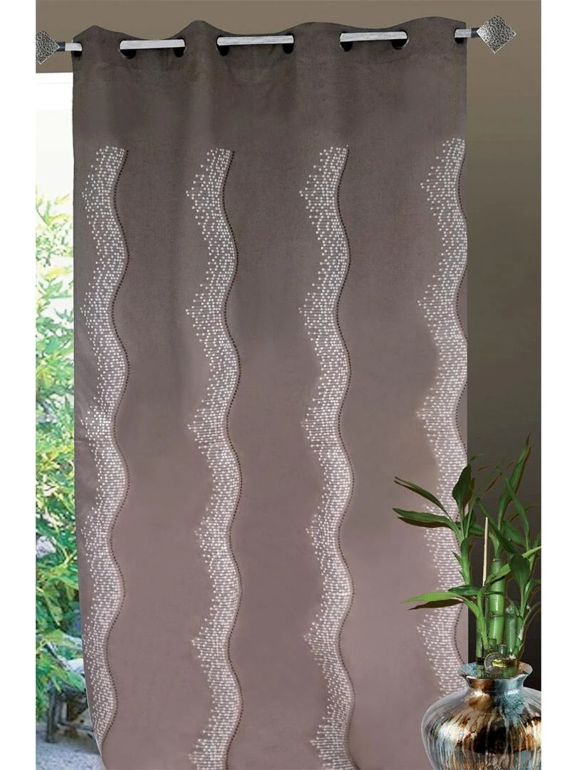 Rideau Ameublement Shantung Brodé Vagues Taupe Taupe