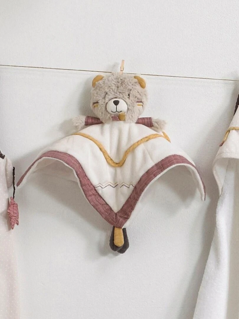 Doudou mouchoir Ours en velours beige   SAUTHON   Beige
