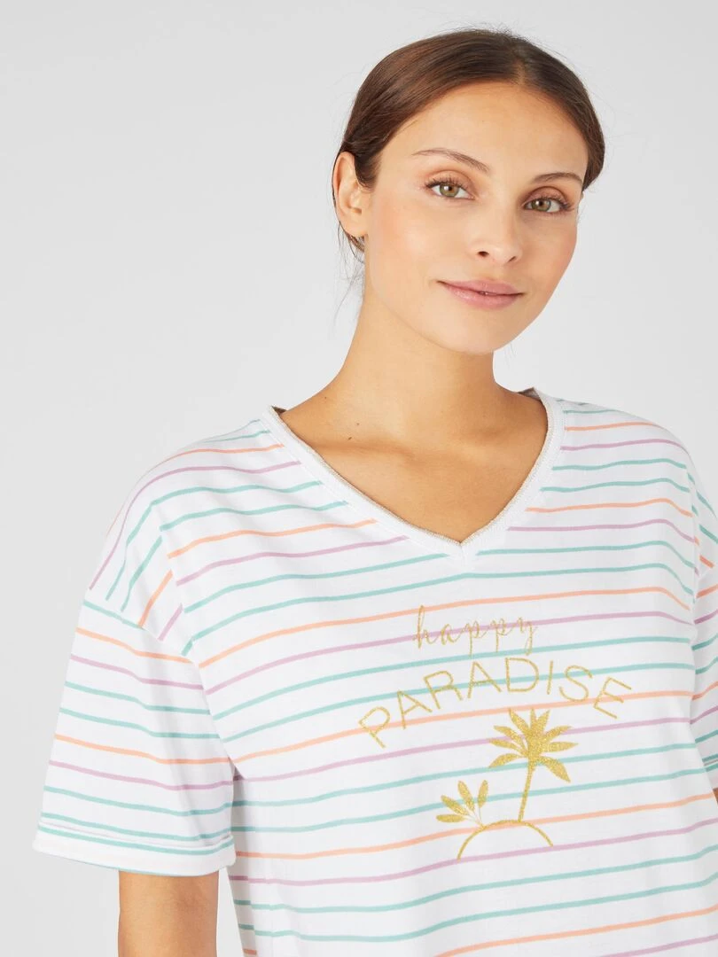 Chemise de nuit maille jersey pur coton Damart Blanc