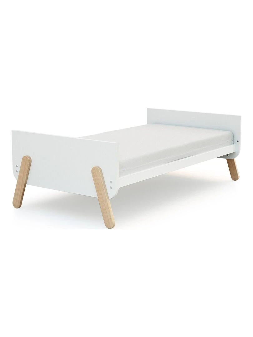 AT4 Lit bébé évolutif Pirate en bois Blanc et Hêtre 70 x 140 cm Marron clair