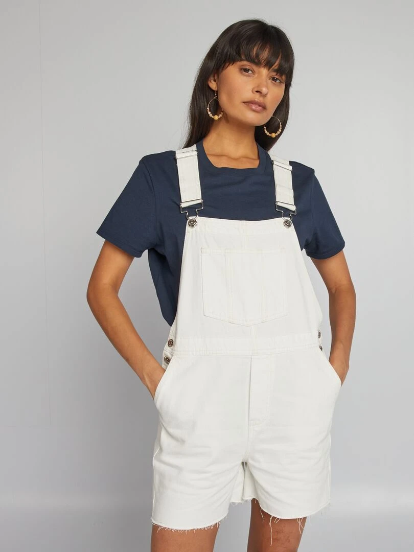 Salopette courte en jean Blanc