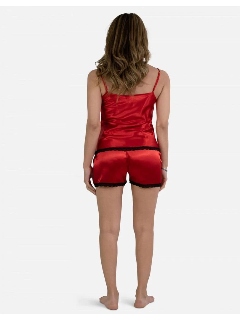 Ensemble pyjashort fines bretelles en satin Kebello   Rouge