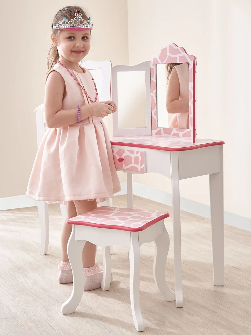Coiffeuse enfant en bois table maquillage miroir tabouret Fantasy Fields Teamson TD 11670D   Rose