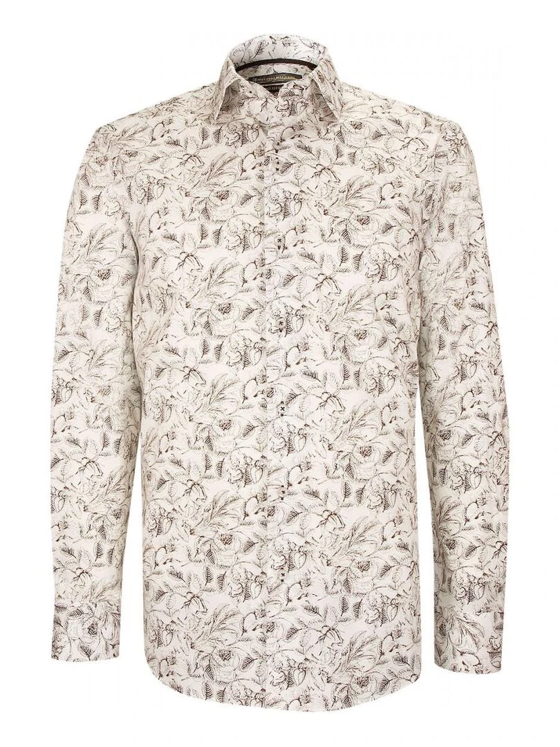 Chemise cintrée tissu imprimé FOGLIO Blanc