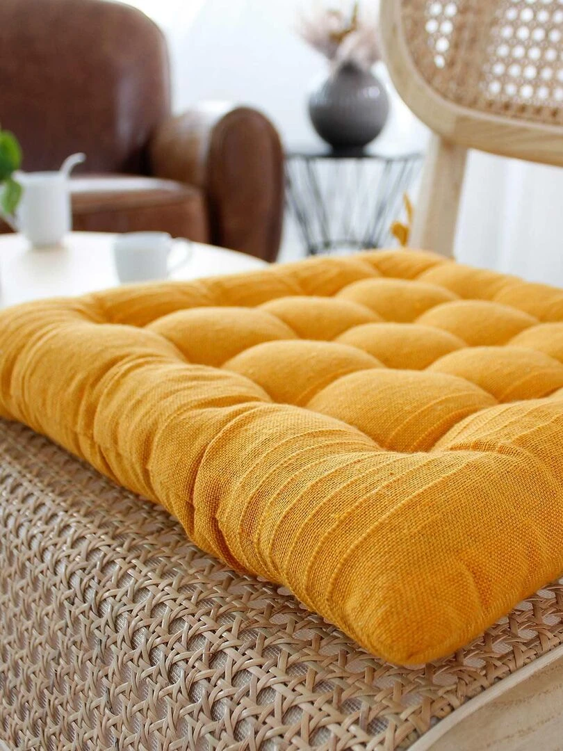 Galette piquée en coton recyclé   Jaune moutarde