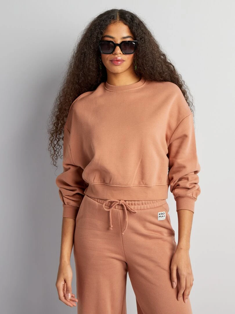 Sweat à détail col rond   Marron