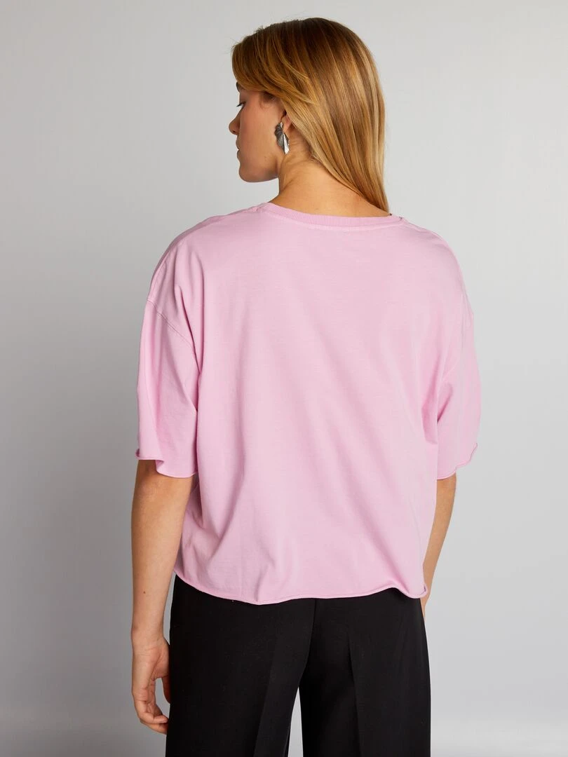 T shirt en coton avec emmanchures descendues   rose