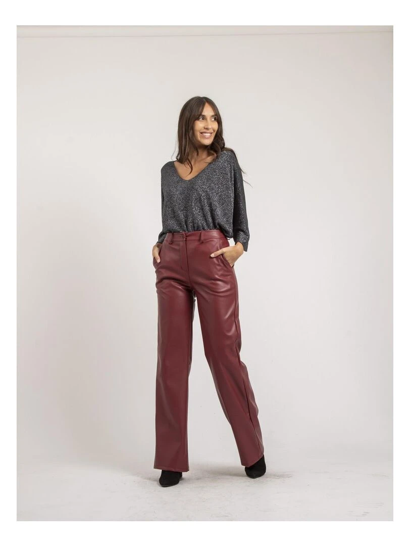 Pantalon droit simili cuir EVANIA   Bordeaux