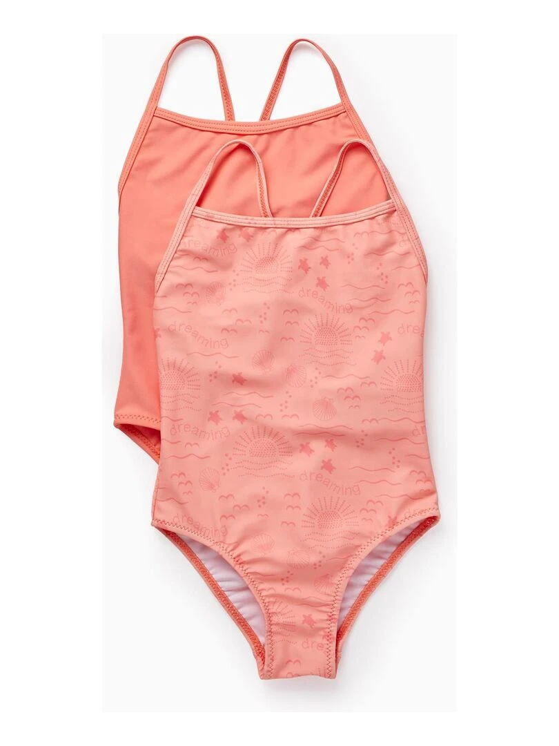 2 Maillots de Bain pour Fille 'Soleil' Blanc Orange clair