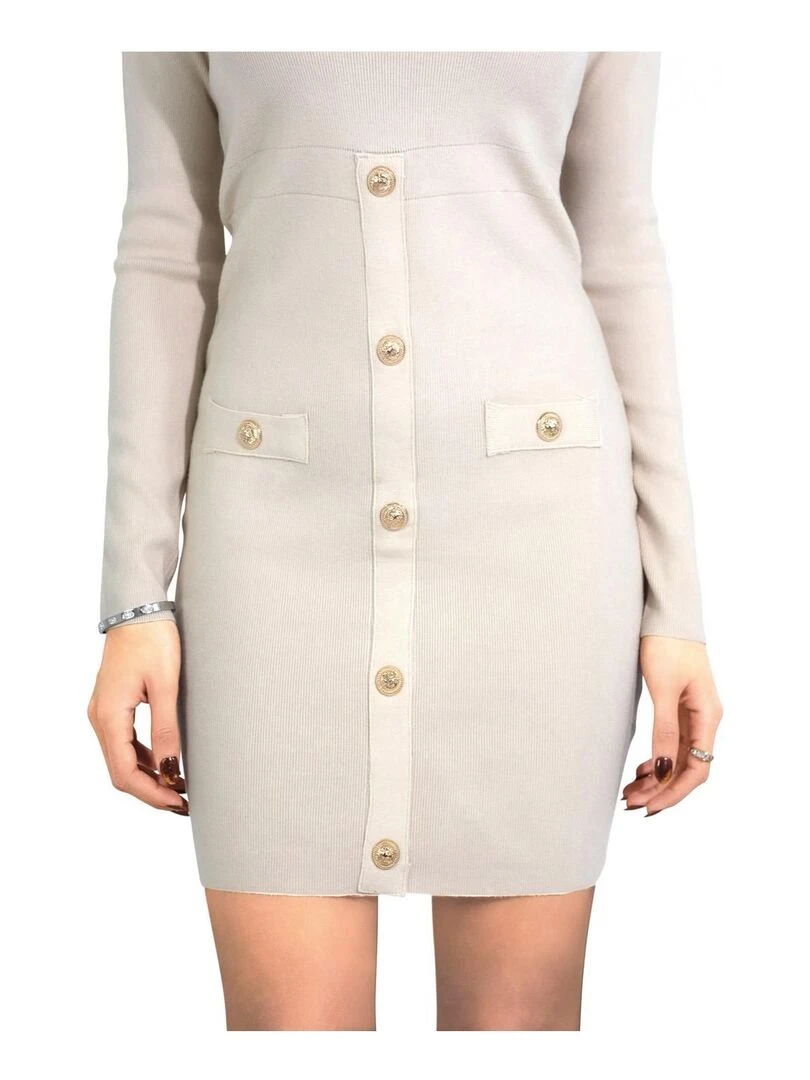Robe Pull bouton doré Kebello   Beige