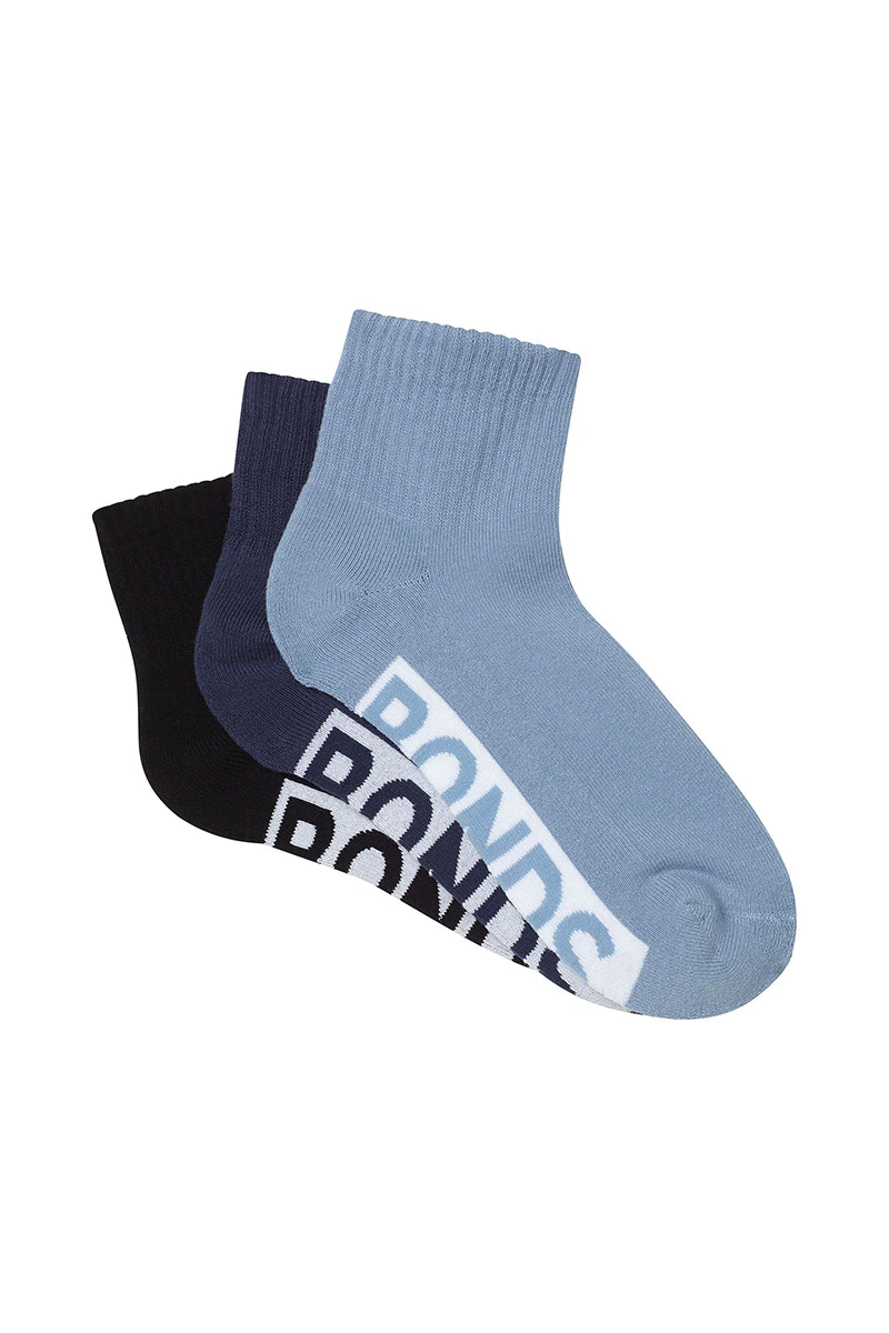 Mens Logo Cushioned Quarter Crew Socks 3 Pack