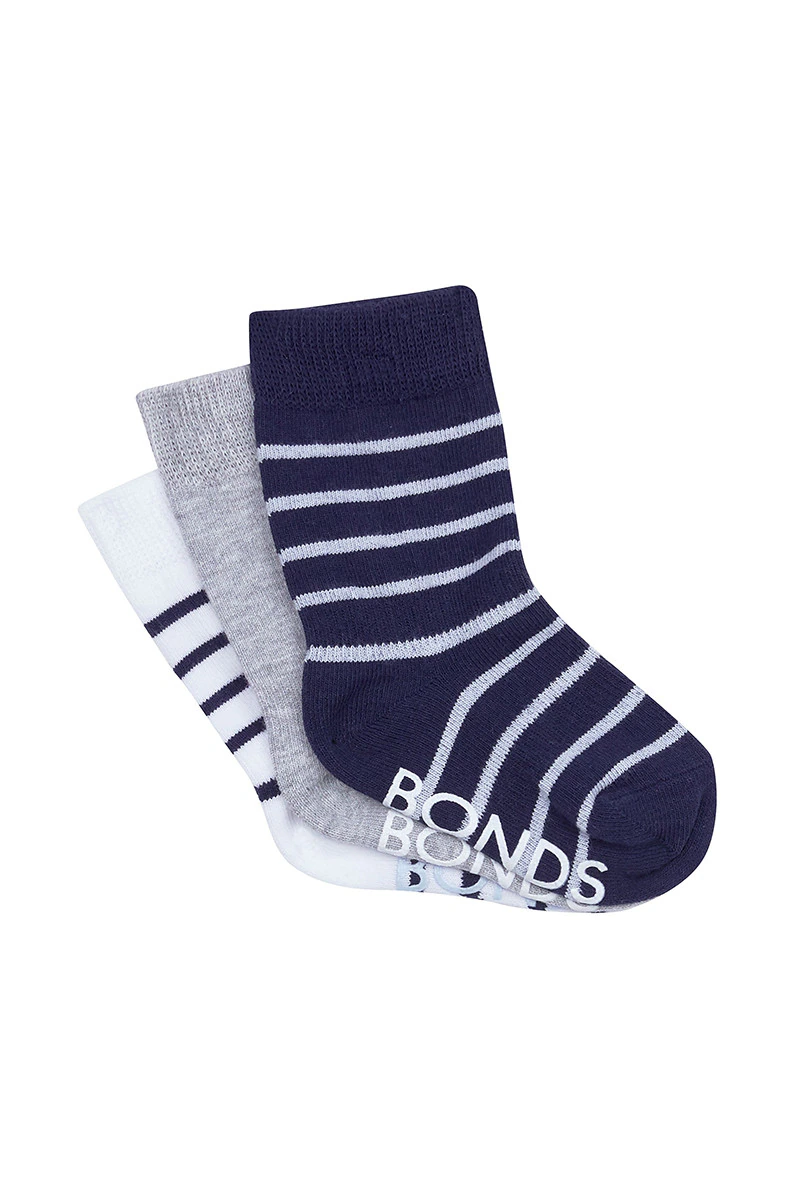 Baby Stay On Crew Socks 3 Pack