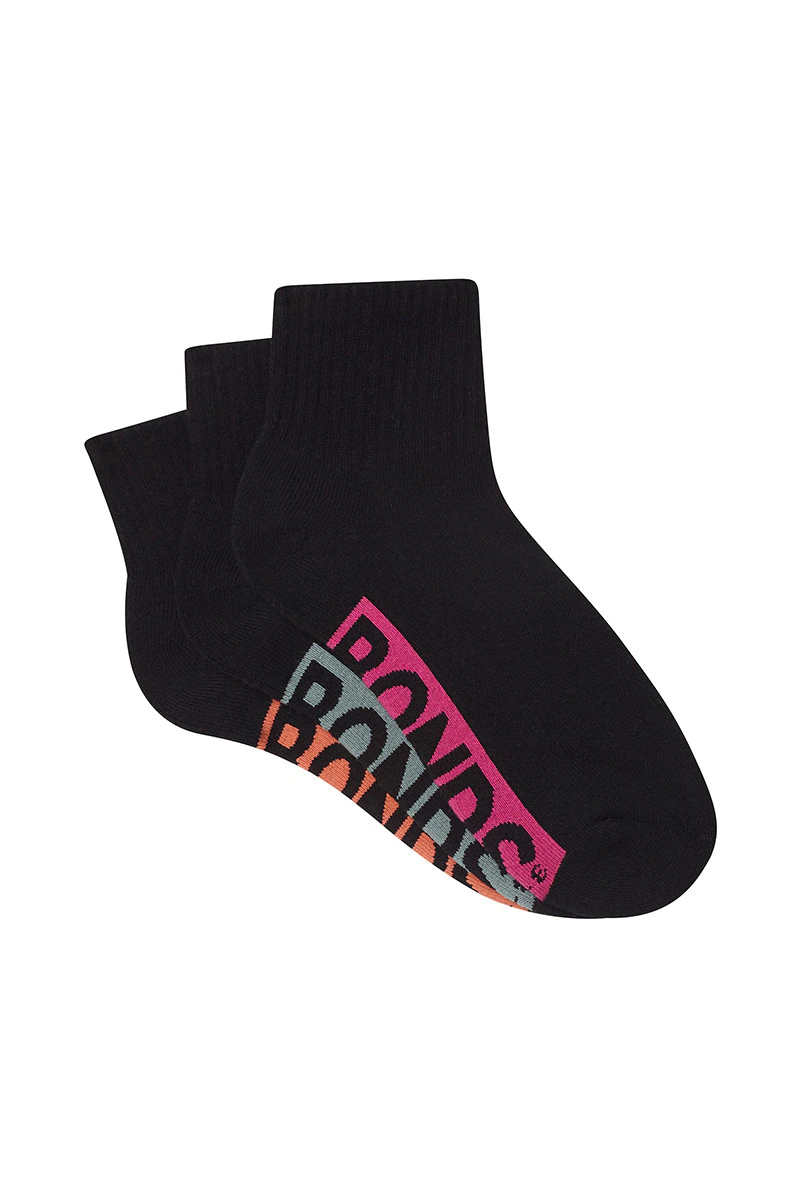 Womens Logo Cushioned Quarter Crew Socks 3 Pack