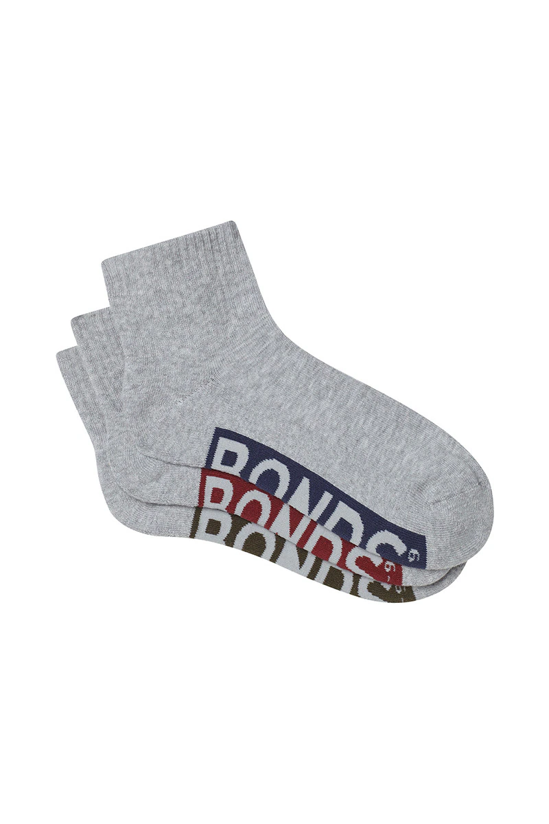 Mens Logo Cushioned Quarter Crew Socks 3 Pack