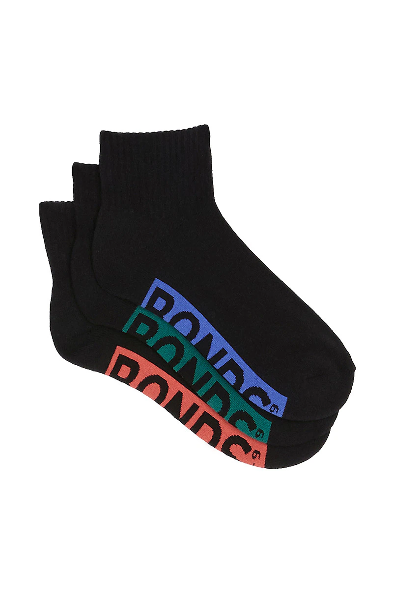 Mens Logo Cushioned Quarter Crew Socks 3 Pack