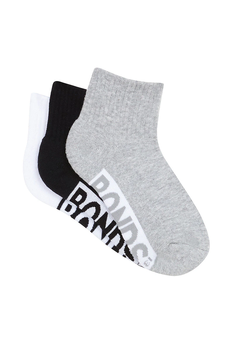 Kids Cushioned Quarter Crew Socks 3 Pack