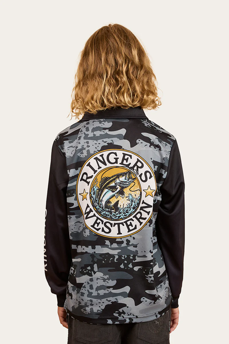 Big Catch Kids Fishing Jersey - Black Camo
